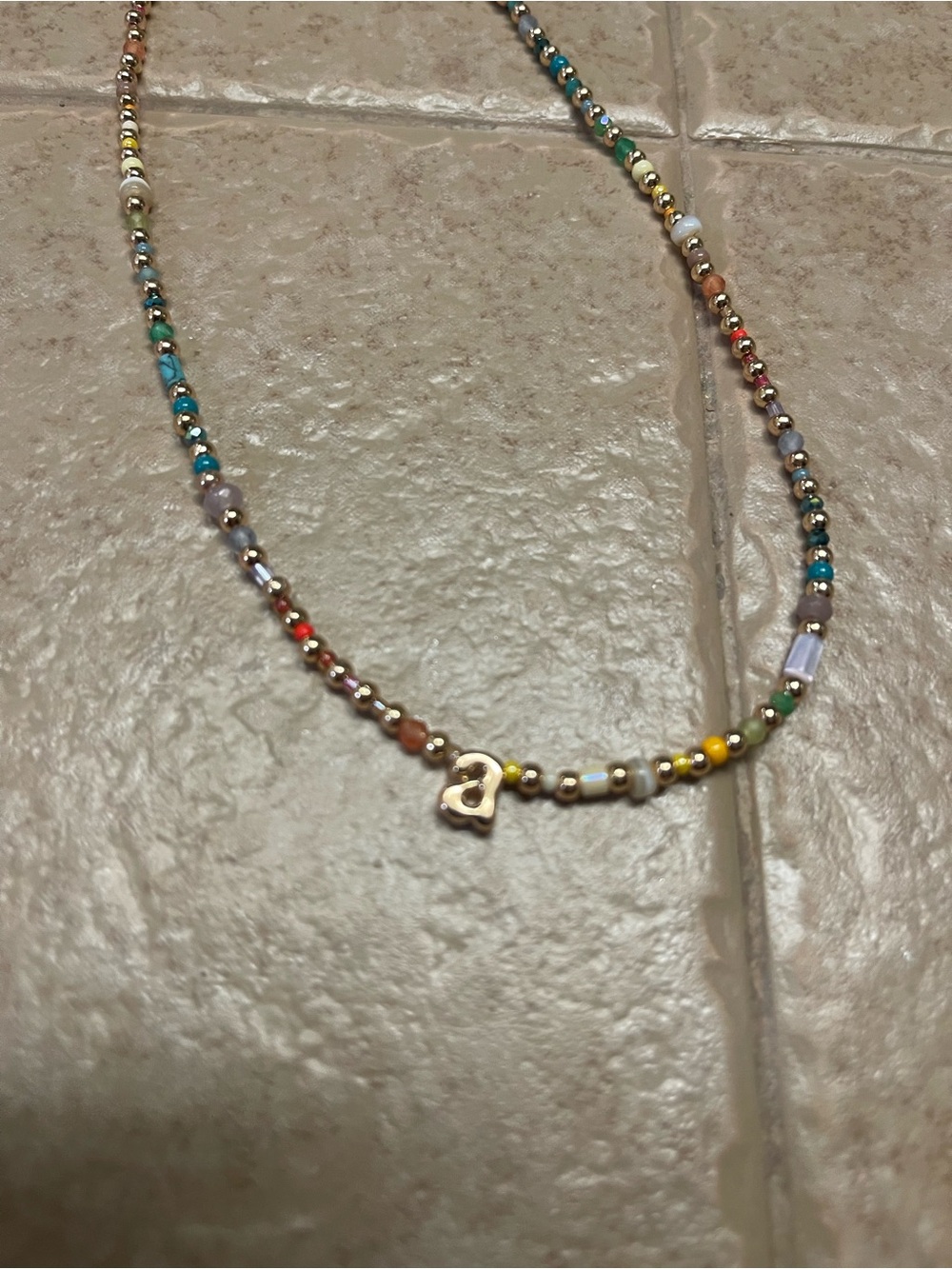 Anthropologie Multicolor Beaded Necklace - with “a” charm